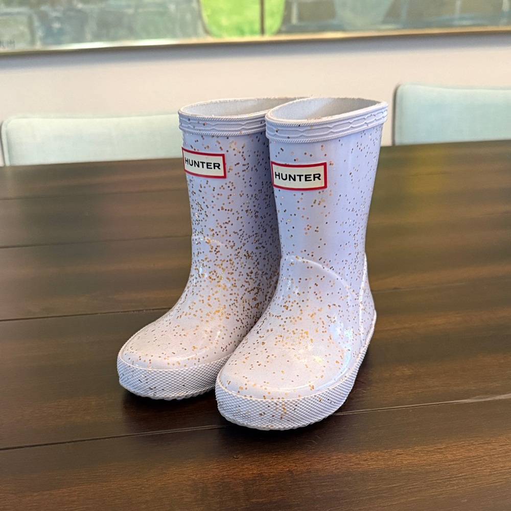 Hunter Kids Glitter Rain Boots - White and Gold